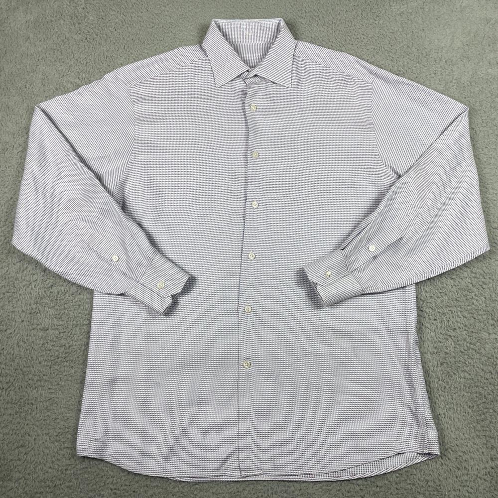J. Hilburn Dress Shirt Mens XL-Slim XXL Blue Red White Micro Pattern Long Sleeve